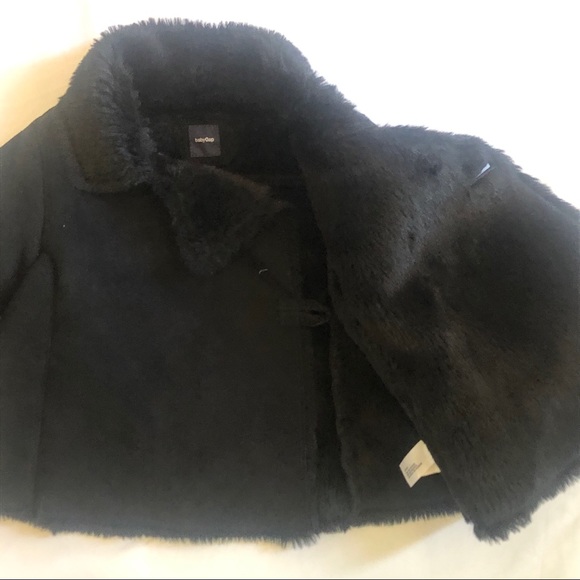 Baby Gap Black Coat with Faux Fur Girls 12-18 Months - Picture 7 of 10